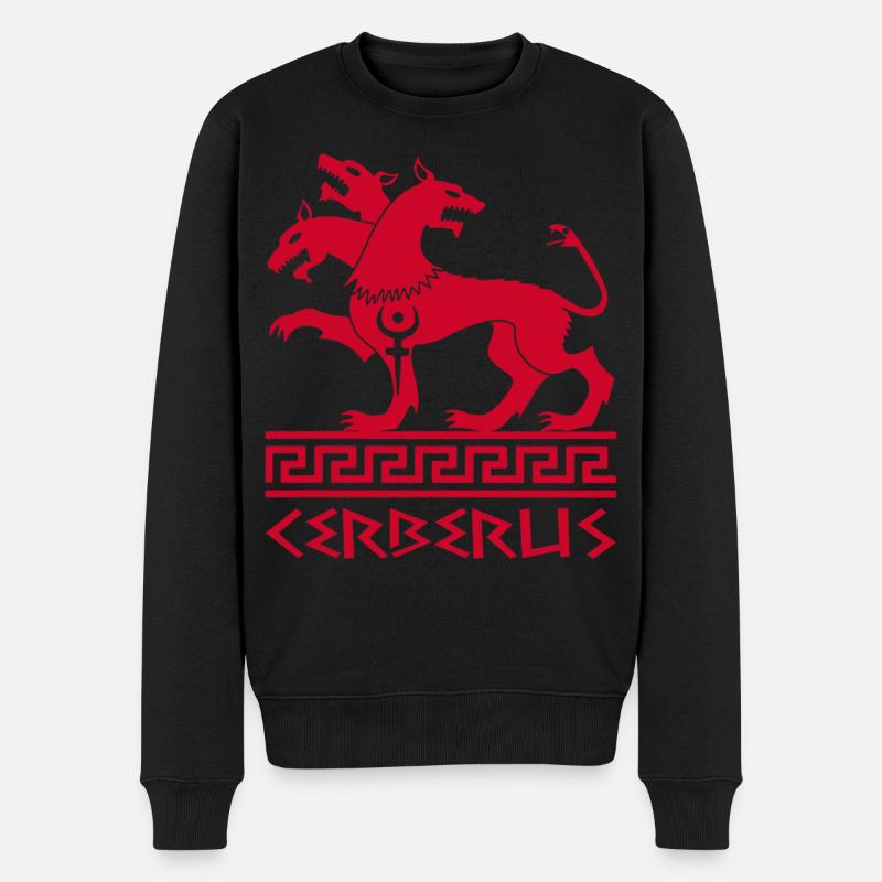 Roter Cerberus-Hund - Männer Premium Bio Pullover - Schwarz