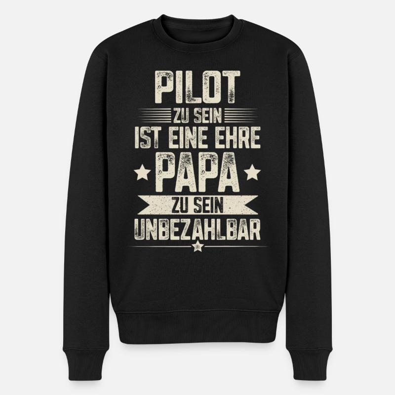 Pilot Papa Vater Vatertag - Männer Premium Bio Pullover - Schwarz