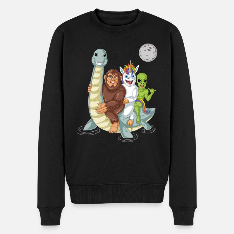 Bigfoot Alien Einhorn auf Loch Ness - Männer Premium Bio Pullover - Schwarz