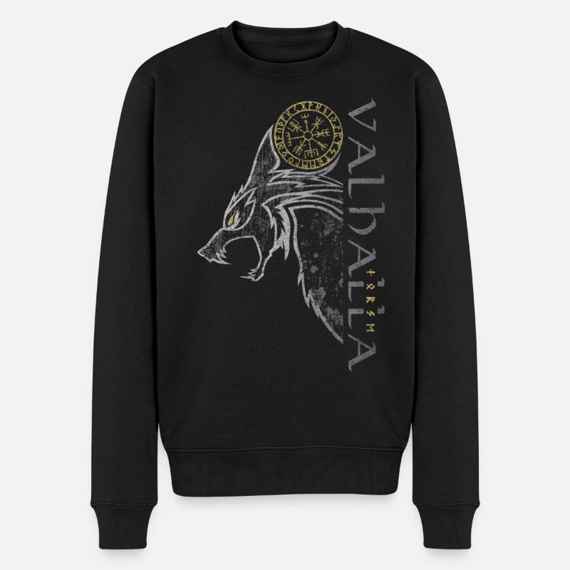 Valhalla Wolf Vegvisir Viking Boussole Runique - Pull Premium bio Homme - noir