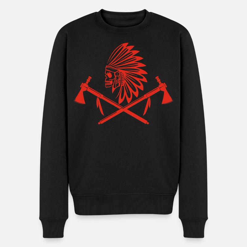 Rotindischer Krieger - Männer Premium Bio Pullover - Schwarz