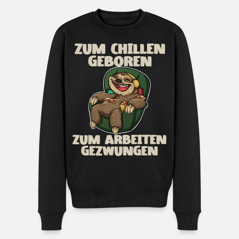 Faultier Chillen Arbeiten - Männer Premium Bio Pullover - Schwarz