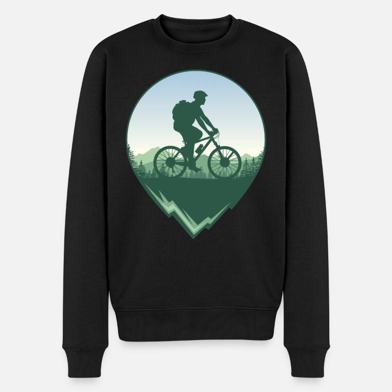 Mountainbiker vor Wald und Bergen - Männer Premium Bio Pullover - Schwarz