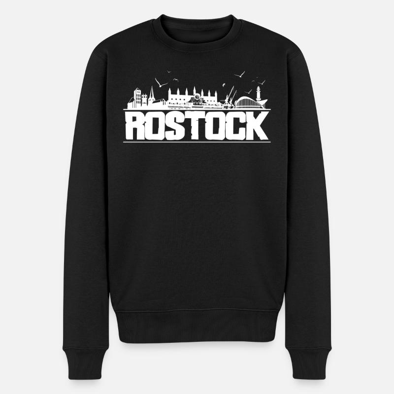 Rostock - Skyline - Männer Premium Bio Pullover - Schwarz