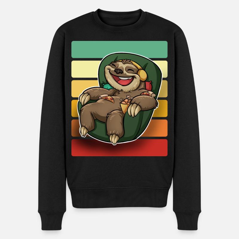 Faultier Sessel Pizza - Männer Premium Bio Pullover - Schwarz
