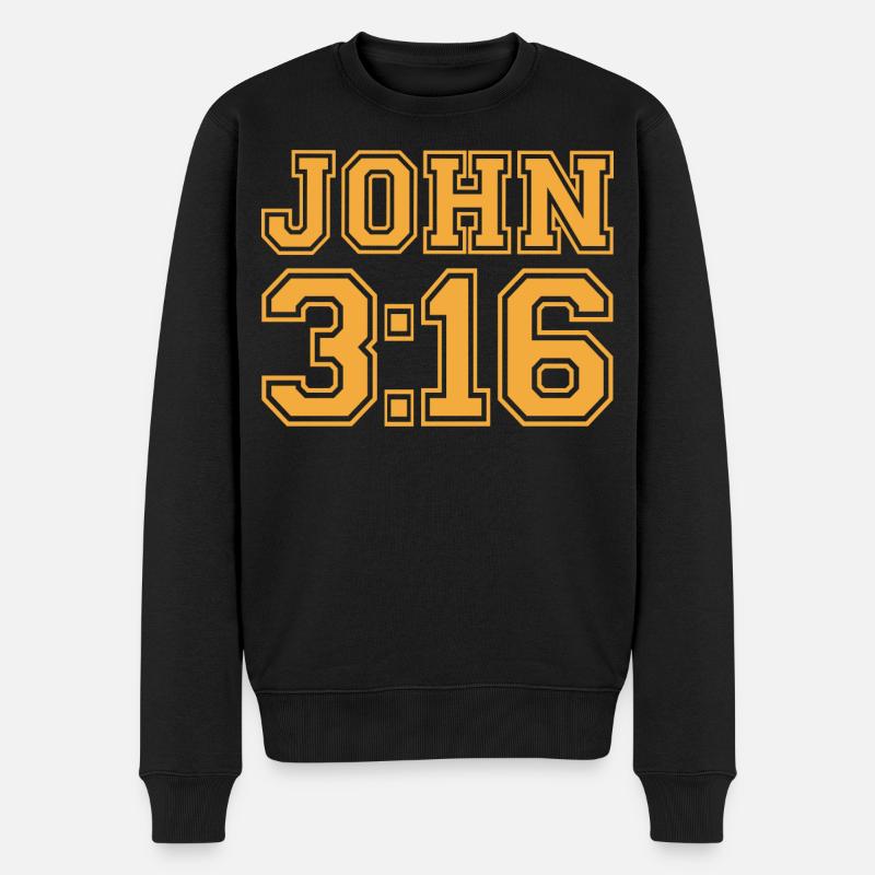 Jean 3:16 Typographie Varsity en gras - Pull Premium bio Homme - noir