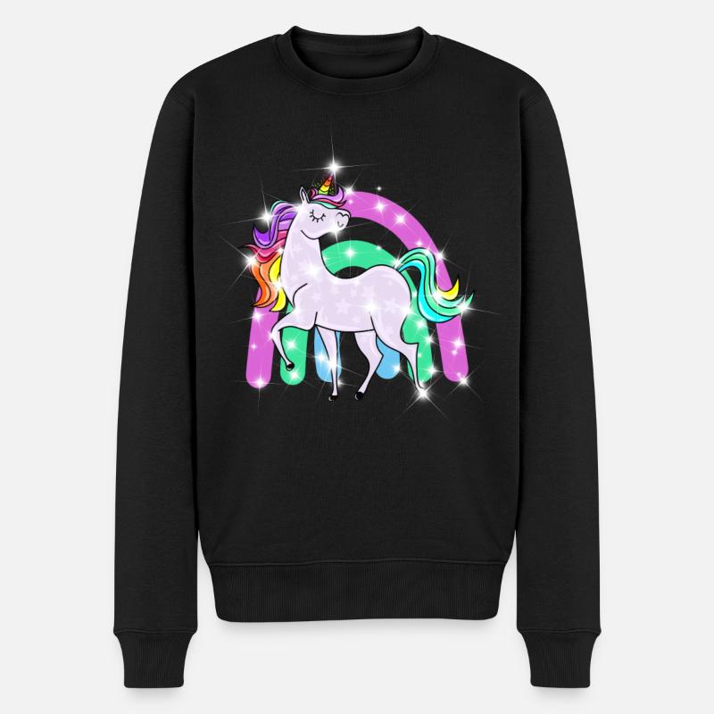 funkelndes Einhorn mit Regenbogen - Männer Premium Bio Pullover - Schwarz