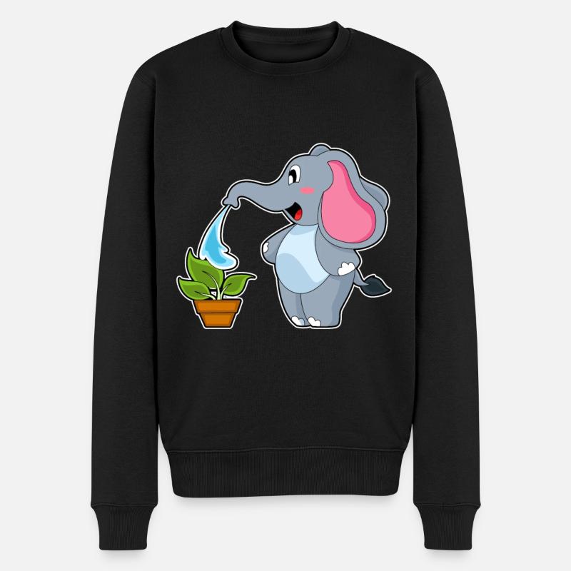Éléphant avec plante - Pull Premium bio Homme - noir