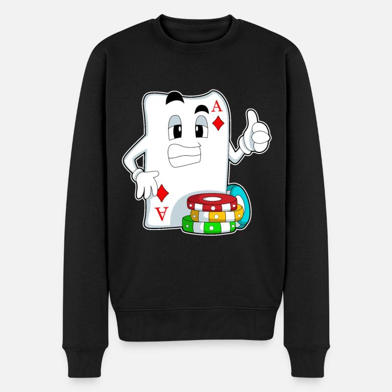 Pokerkarte mit Pokerchips - Männer Premium Bio Pullover - Schwarz