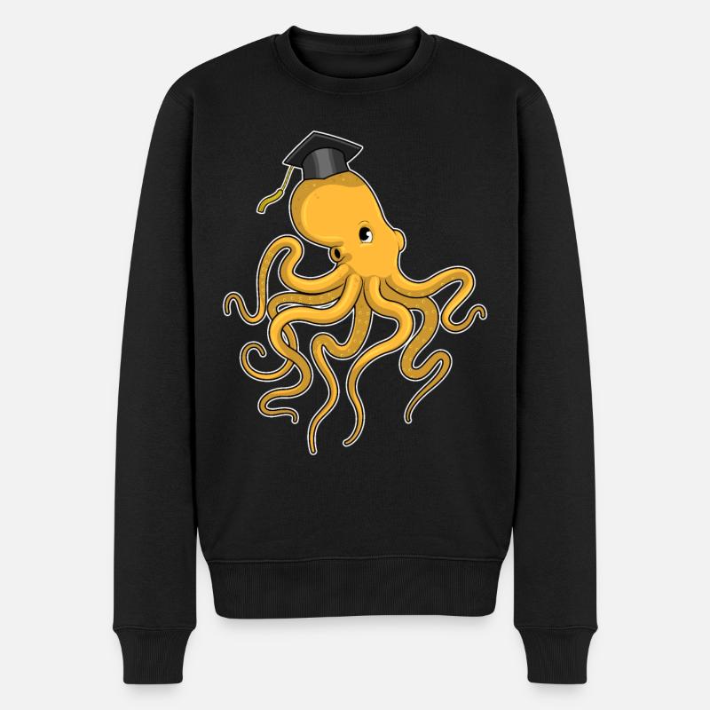 Krake als Student mit Diplom - Männer Premium Bio Pullover - Schwarz