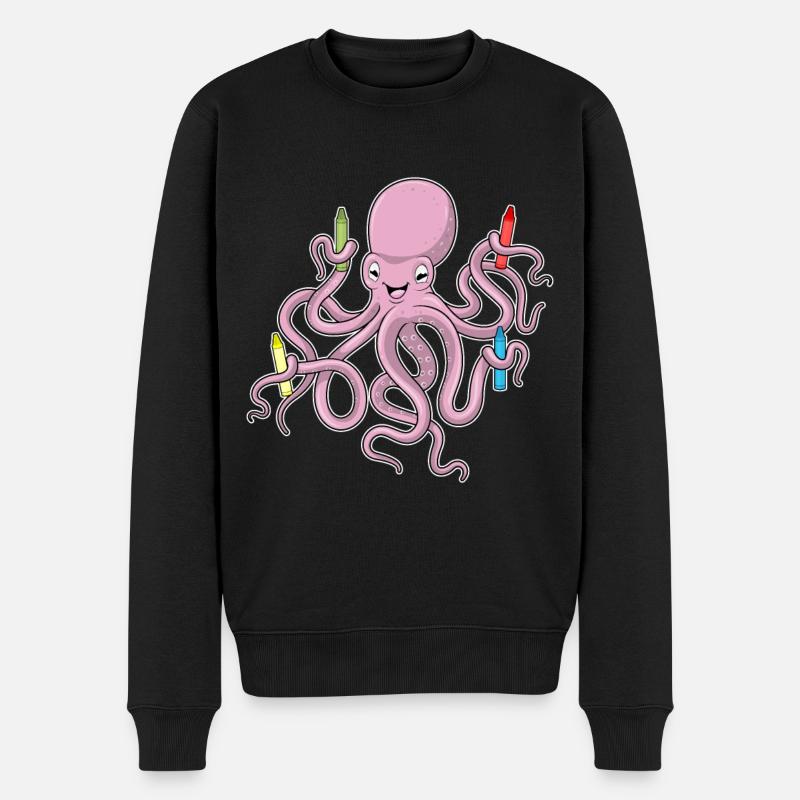Krake mit Wachsmalstifte - Männer Premium Bio Pullover - Schwarz