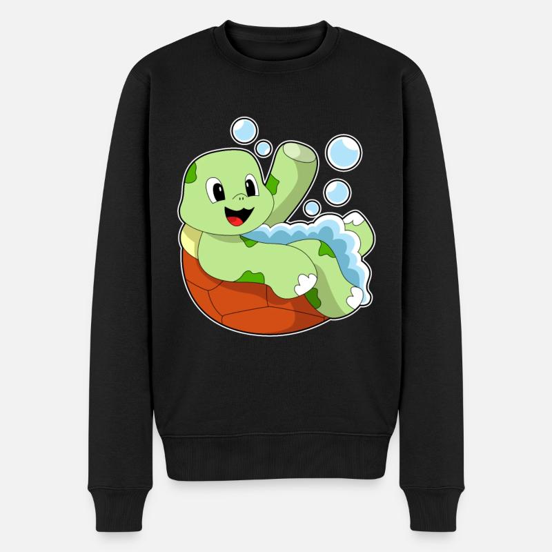 Schildkröte beim Baden mit Schaum - Männer Premium Bio Pullover - Schwarz
