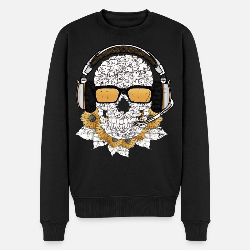 Musik Skull - Männer Premium Bio Pullover - Schwarz