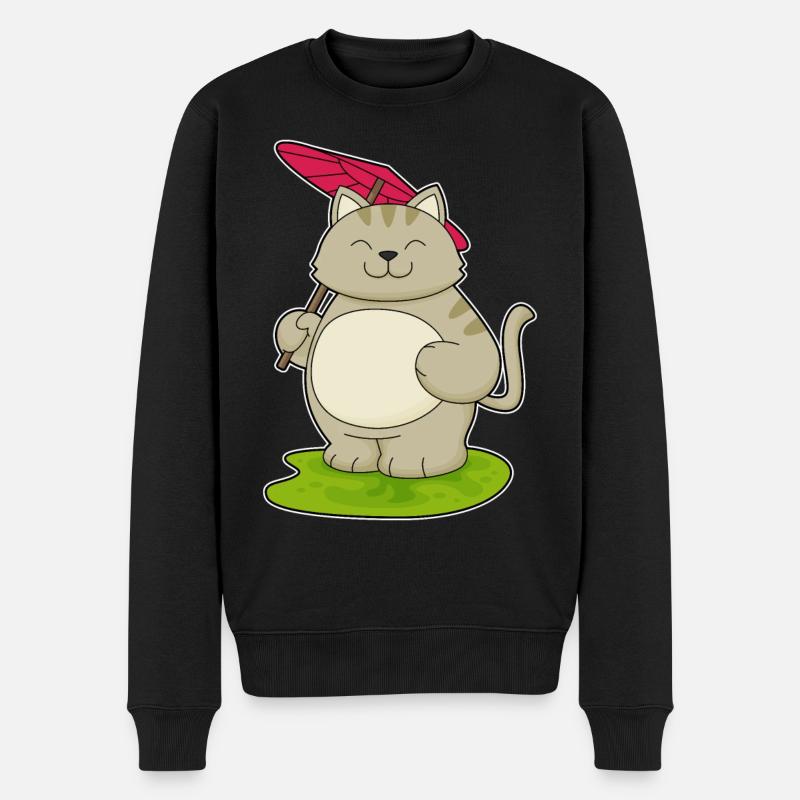 Katze Regenschirm - Männer Premium Bio Pullover - Schwarz