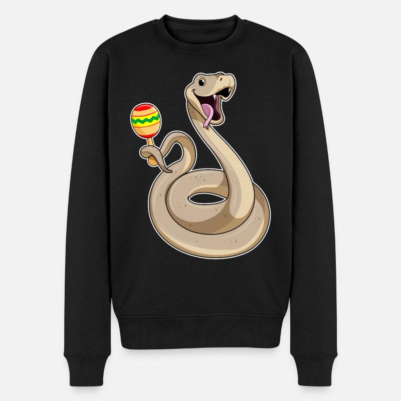 Schlange als Musiker mit Rassel - Männer Premium Bio Pullover - Schwarz
