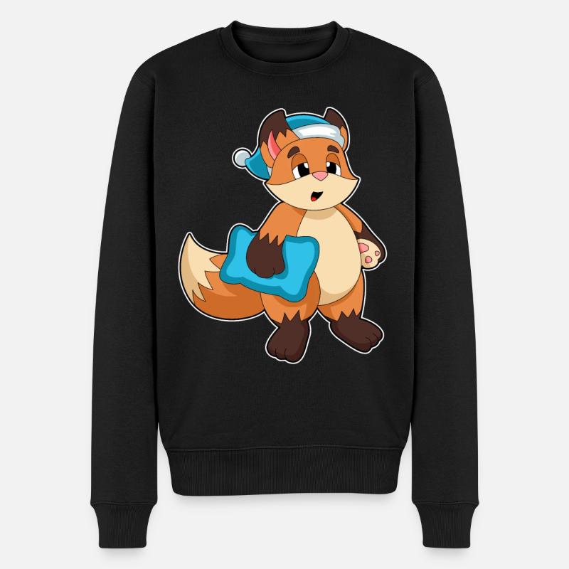 Fuchs mit Schlafmütze - Männer Premium Bio Pullover - Schwarz