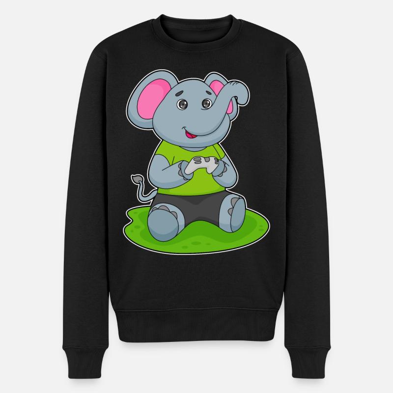 Elefant Gamer Controller - Männer Premium Bio Pullover - Schwarz