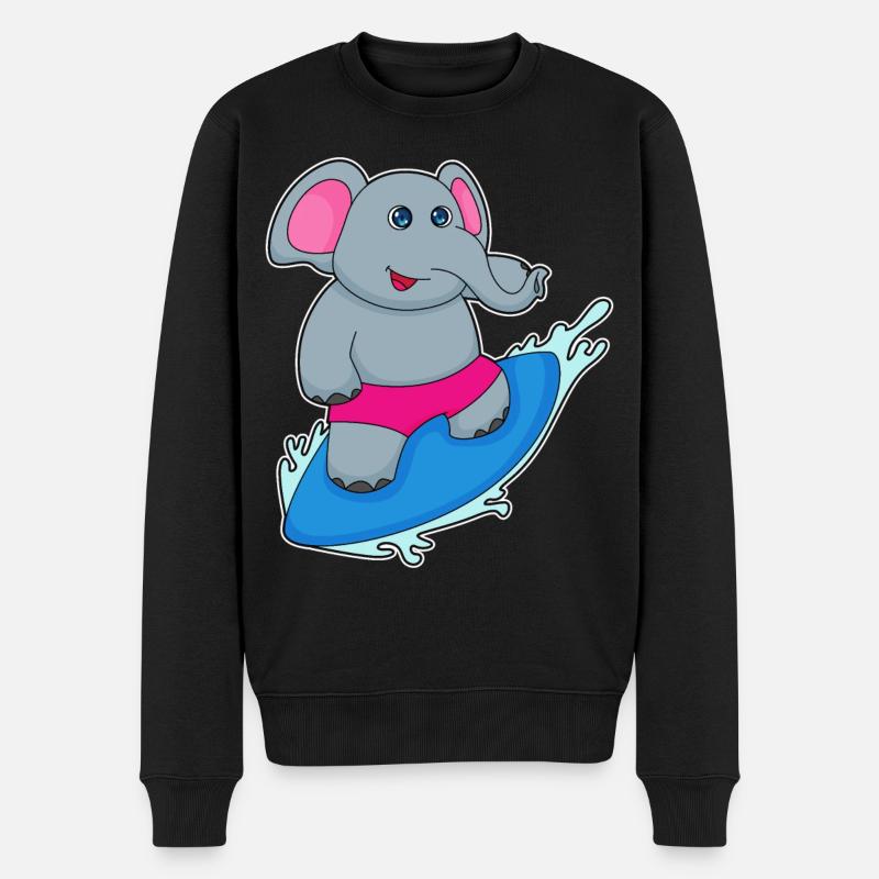 Elefant Surfen Surfbrett Sommer - Männer Premium Bio Pullover - Schwarz
