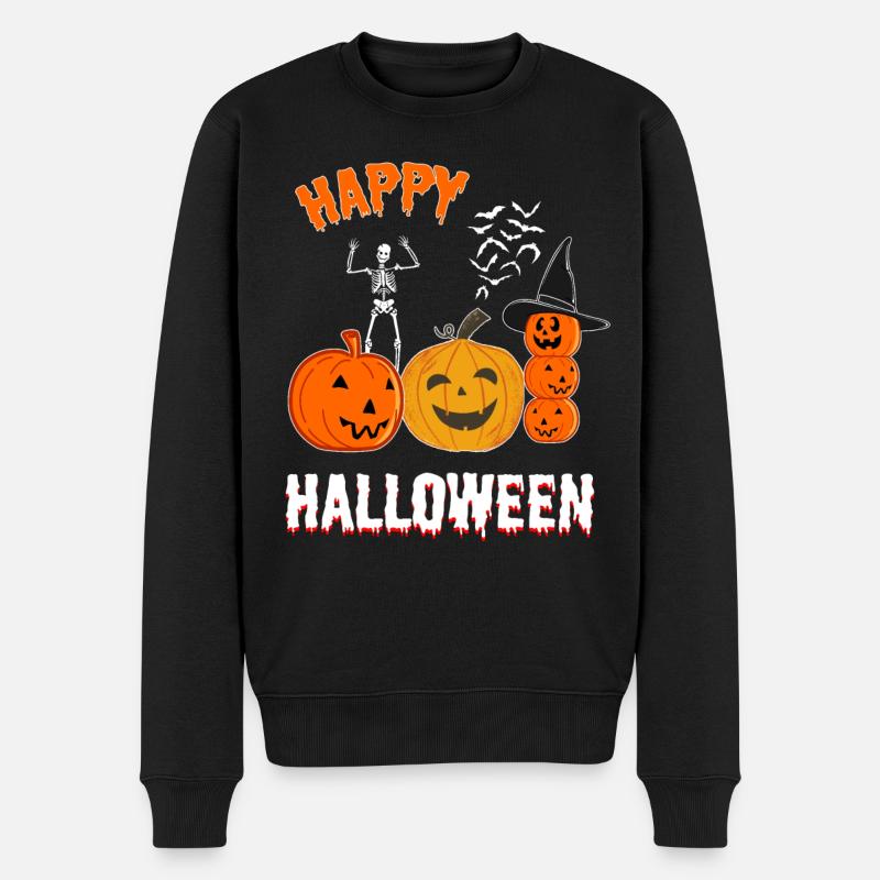 Gruselige Halloween Kürbisse und Skelett - Männer Premium Bio Pullover - Schwarz
