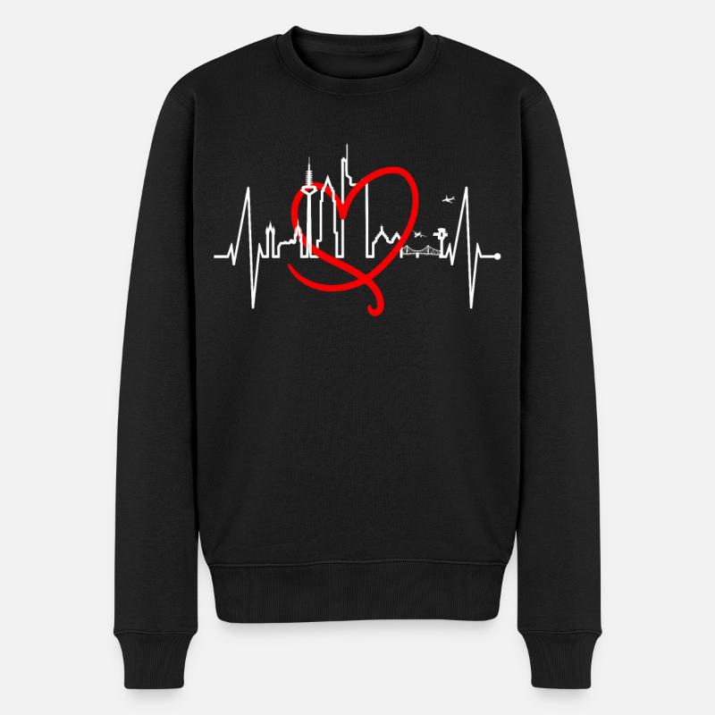 Frankfurt Skyline Herzschlag FFM Fan Liebe Hessen - Männer Premium Bio Pullover - Schwarz