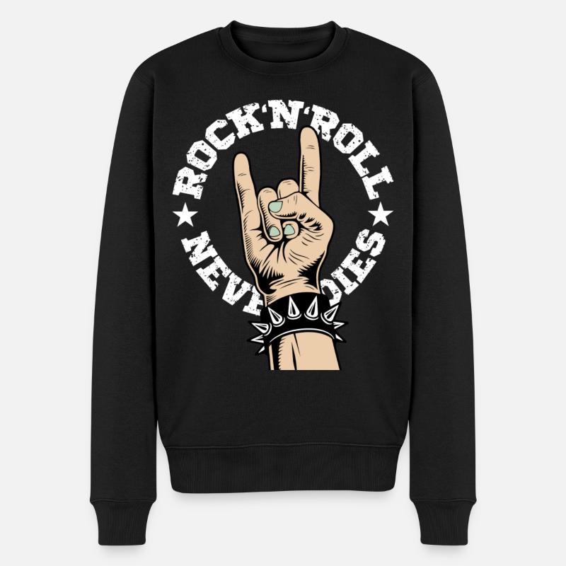 Rock'N'Roll Never Dies - Pull Premium bio Homme - noir