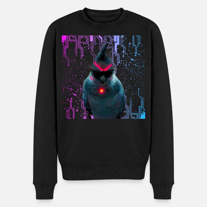 Cyber Nymphensittich Neon Bloom - Männer Premium Bio Pullover - Schwarz