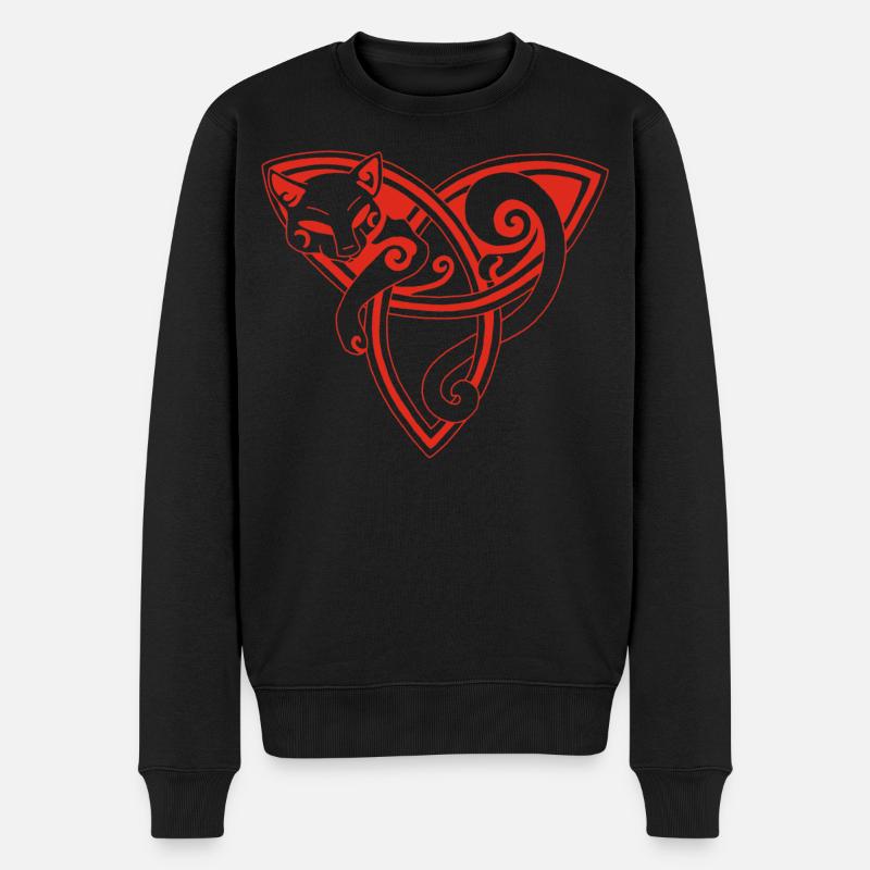 Keltische Katze in Ruhe (rot) - Männer Premium Bio Pullover - Schwarz