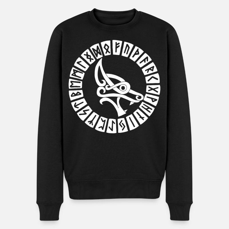 Loup blanc et runes vikings - Pull Premium bio Homme - noir