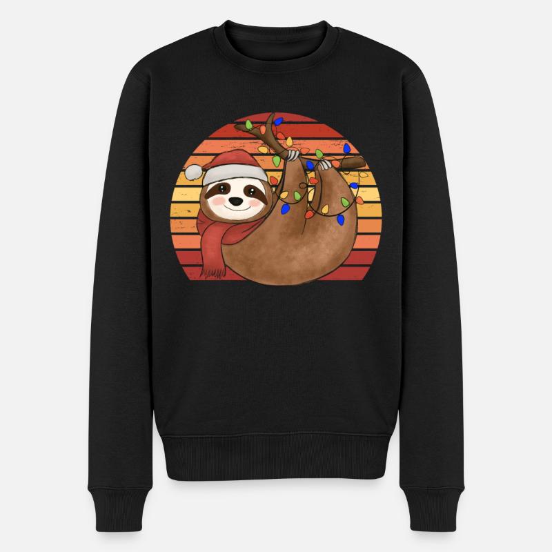 Faultier Lichterkette Weihnachtspyjama Weihnachten - Männer Premium Bio Pullover - Schwarz