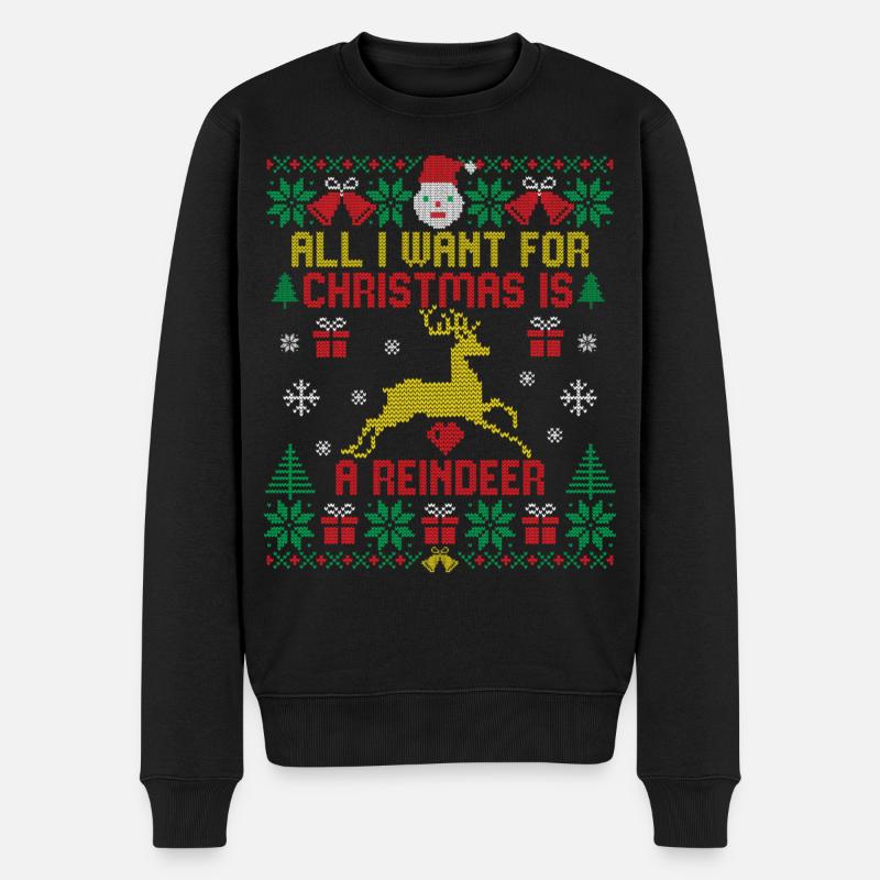 Alles, was ich will, ist ein Rentier lustige hässliche Weihnachten - Männer Premium Bio Pullover - Schwarz