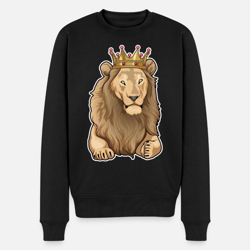 Löwe Krone - Männer Premium Bio Pullover - Schwarz