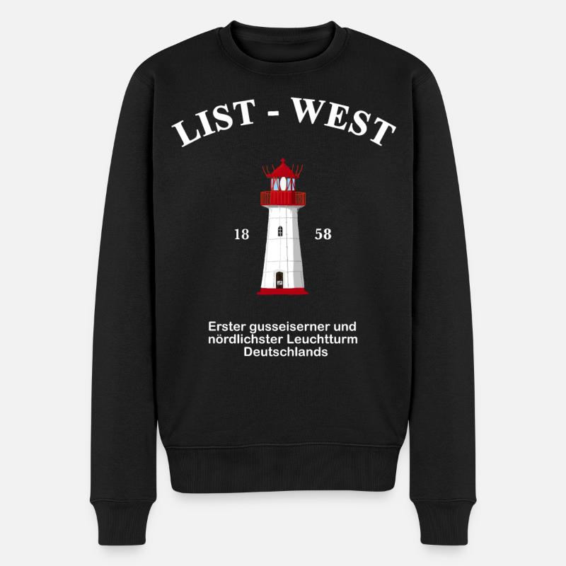 Leuchtturm List-West, Zeichnung mit Information - Männer Premium Bio Pullover - Schwarz