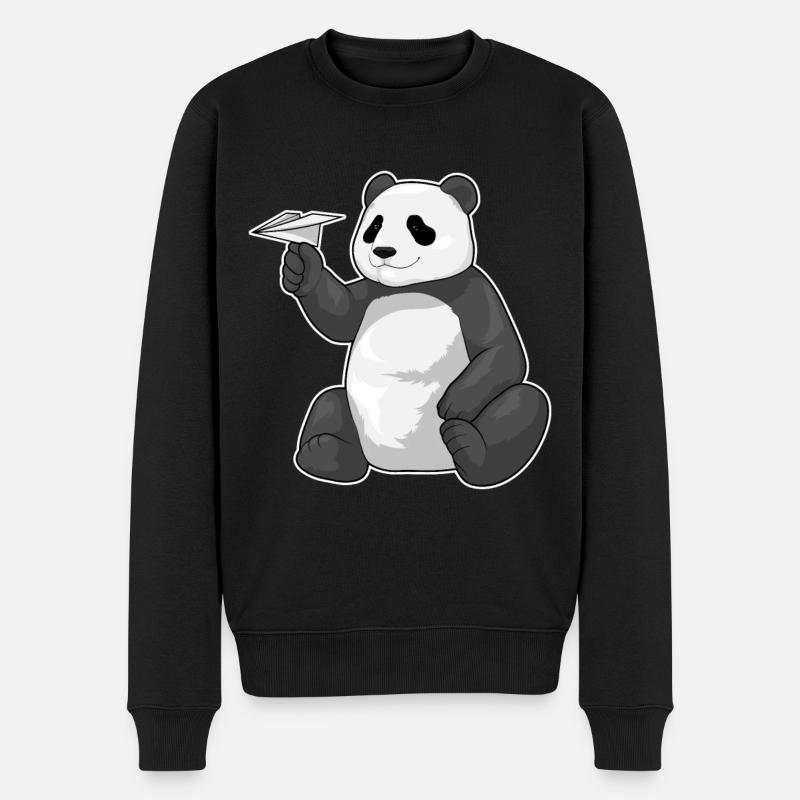 Panda Papierflieger - Männer Premium Bio Pullover - Schwarz