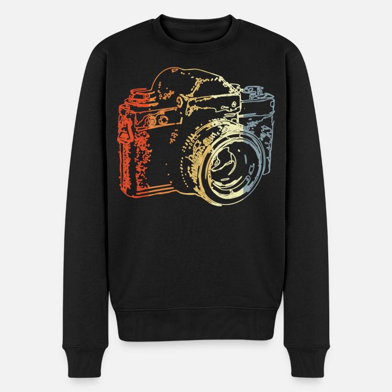 Retro Analog Kamera Zeichnung - Männer Premium Bio Pullover - Schwarz