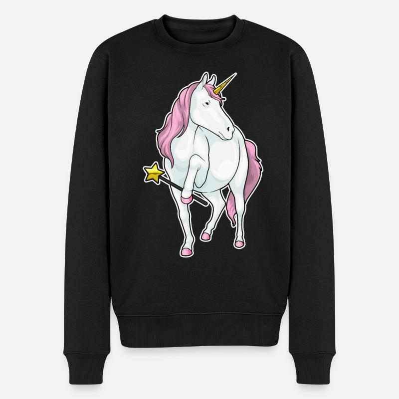 Einhorn Zauberer Zauberstab - Männer Premium Bio Pullover - Schwarz