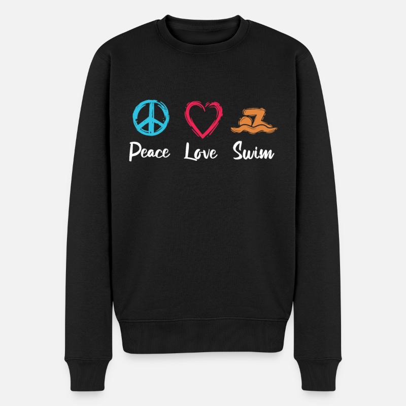 Frieden Liebe Schwimmen - Männer Premium Bio Pullover - Schwarz