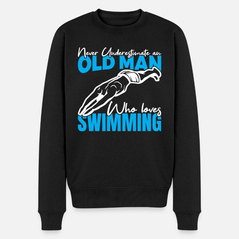 Unterschätze nie einen alten Schwimmer - Männer Premium Bio Pullover - Schwarz