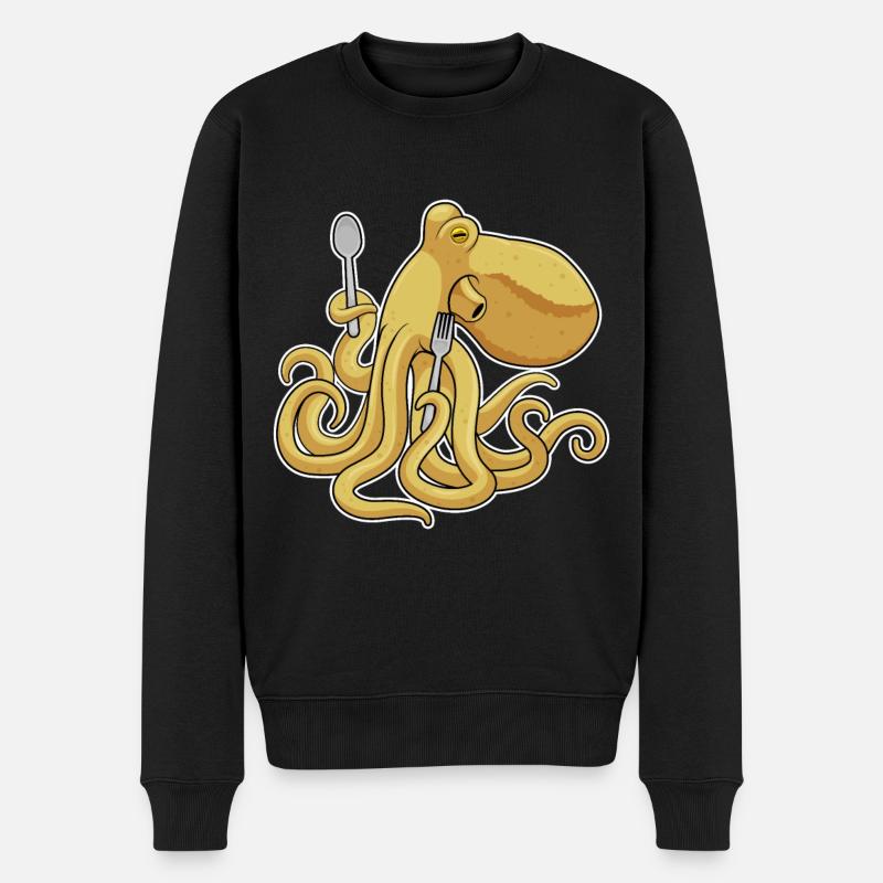 Krake Besteck Kochen Küche - Männer Premium Bio Pullover - Schwarz