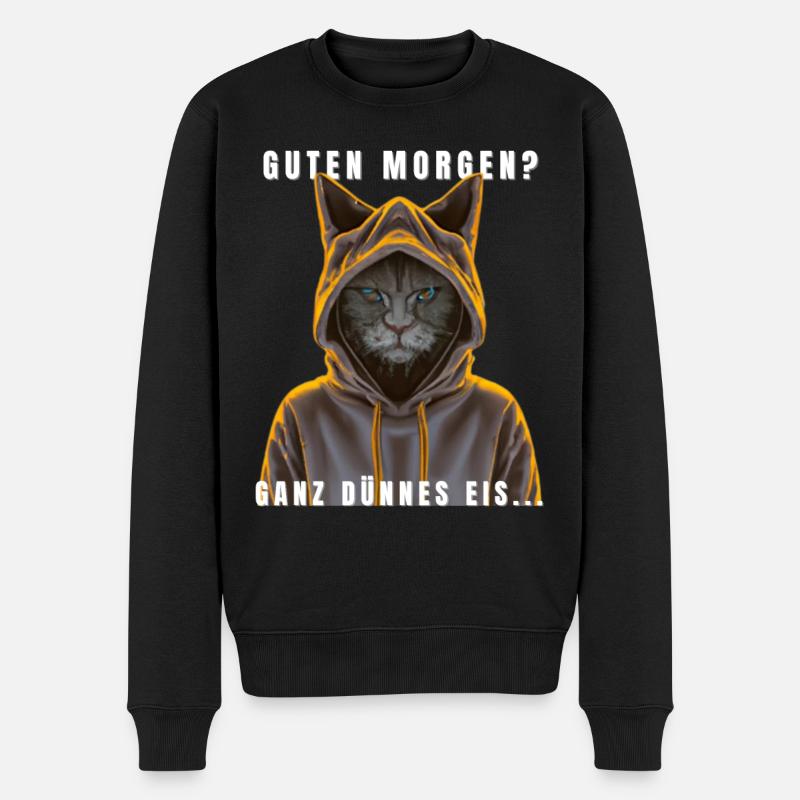 Katze im Hoodie Neon Outline - Männer Premium Bio Pullover - Schwarz