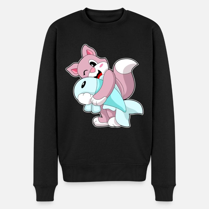 Katze Fisch - Männer Premium Bio Pullover - Schwarz
