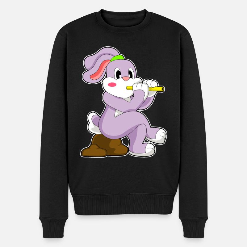 Hase Flöte Musik - Männer Premium Bio Pullover - Schwarz