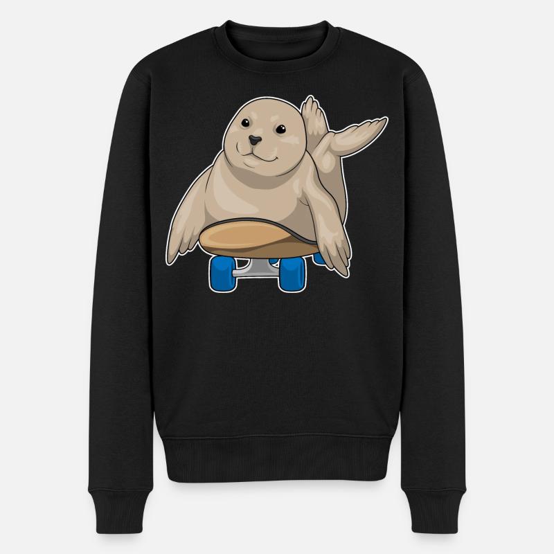 Seehund Skater Skateboard - Männer Premium Bio Pullover - Schwarz