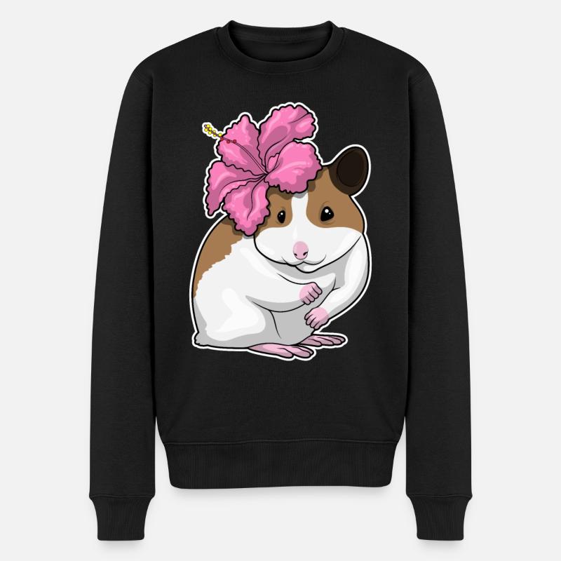 Hamster Hibiskus  - Männer Premium Bio Pullover - Schwarz