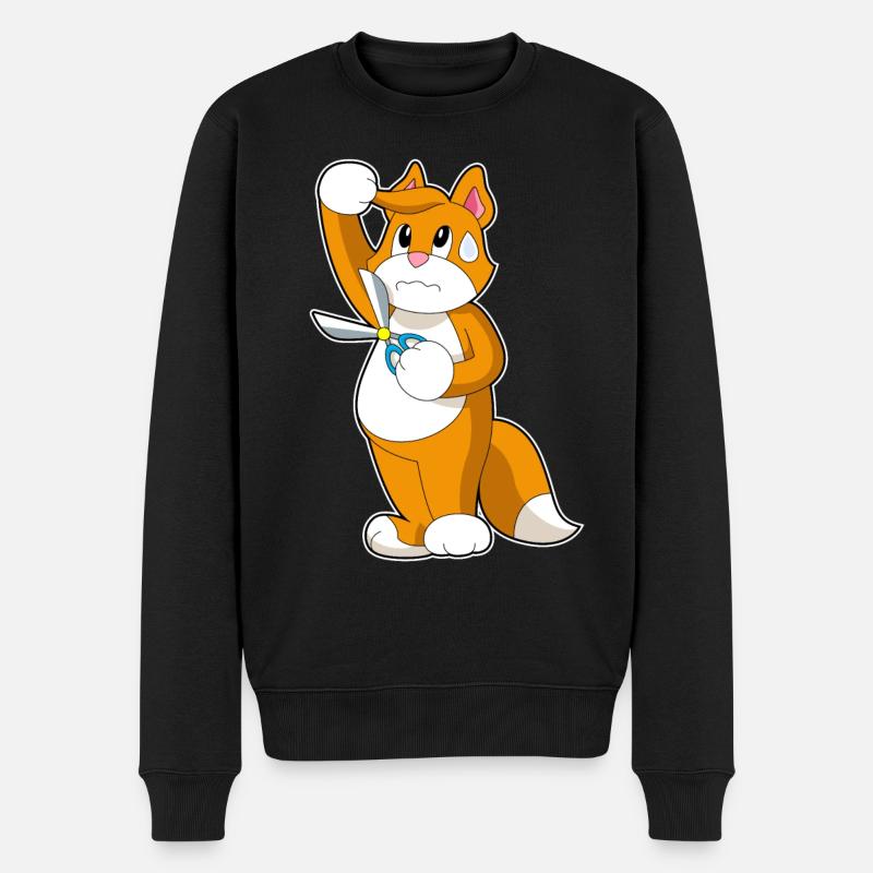 Katze Friseur Schere - Männer Premium Bio Pullover - Schwarz