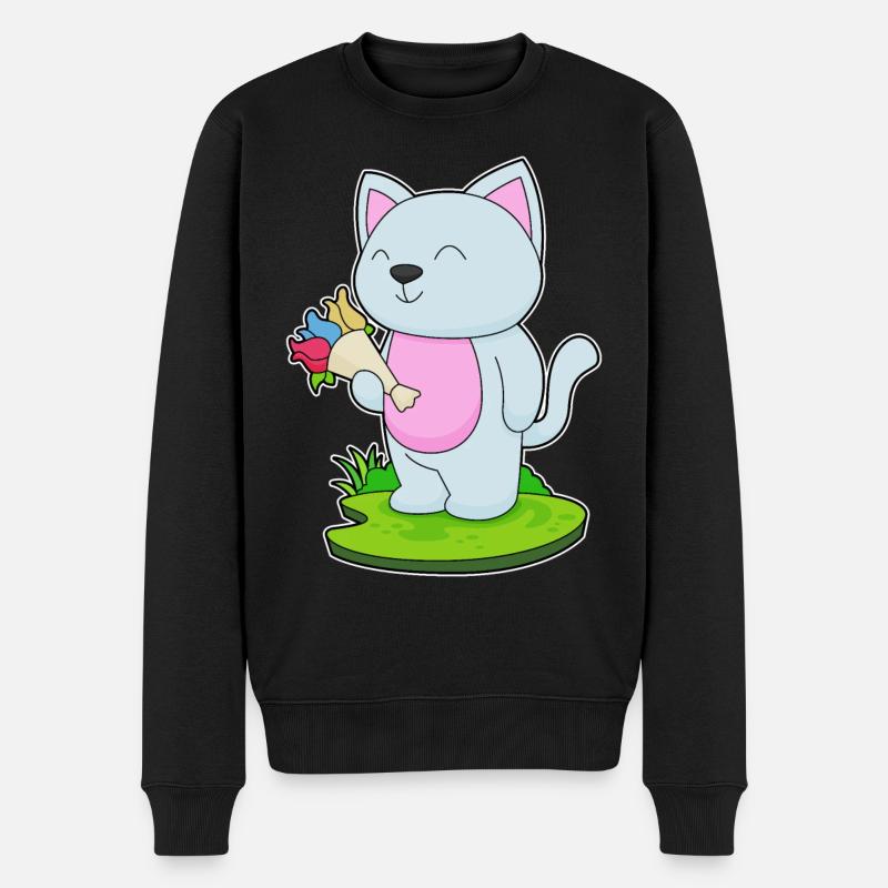 Katze Blumenstrauß - Männer Premium Bio Pullover - Schwarz