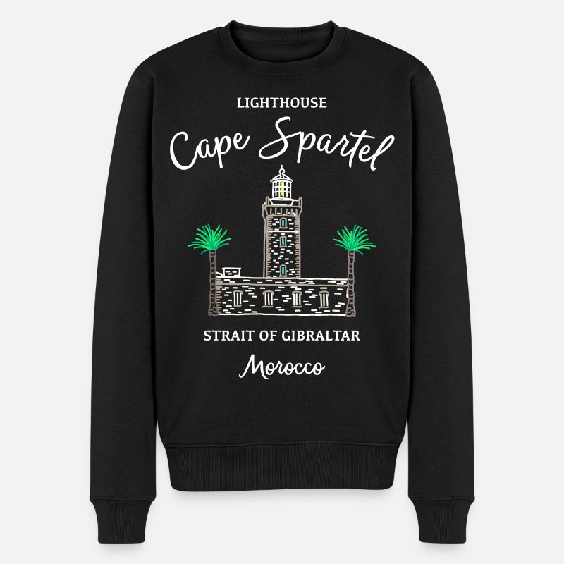 Marokko, Leuchtturm Kap Spartel, Gibraltar - Männer Premium Bio Pullover - Schwarz