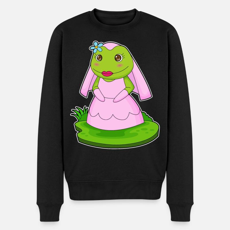 Frosch Braut Blume Hochzeit - Männer Premium Bio Pullover - Schwarz