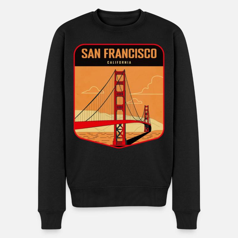 Badge rétro Golden Gate San Francisco - Pull Premium bio Homme - noir