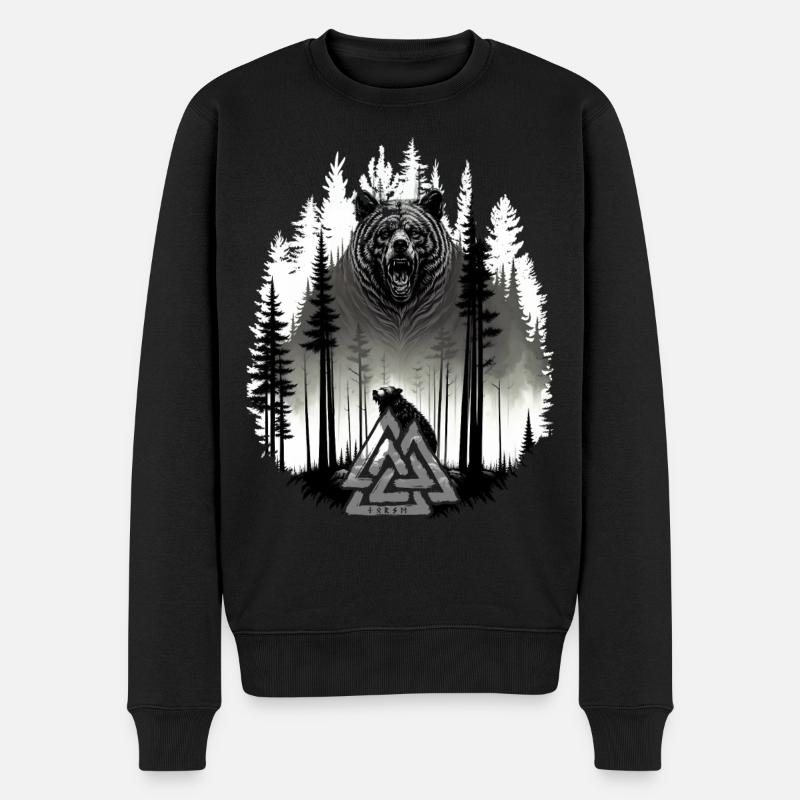 Grizzlybär Bär Valknut Wotansknoten Wald Wikinger - Männer Premium Bio Pullover - Schwarz