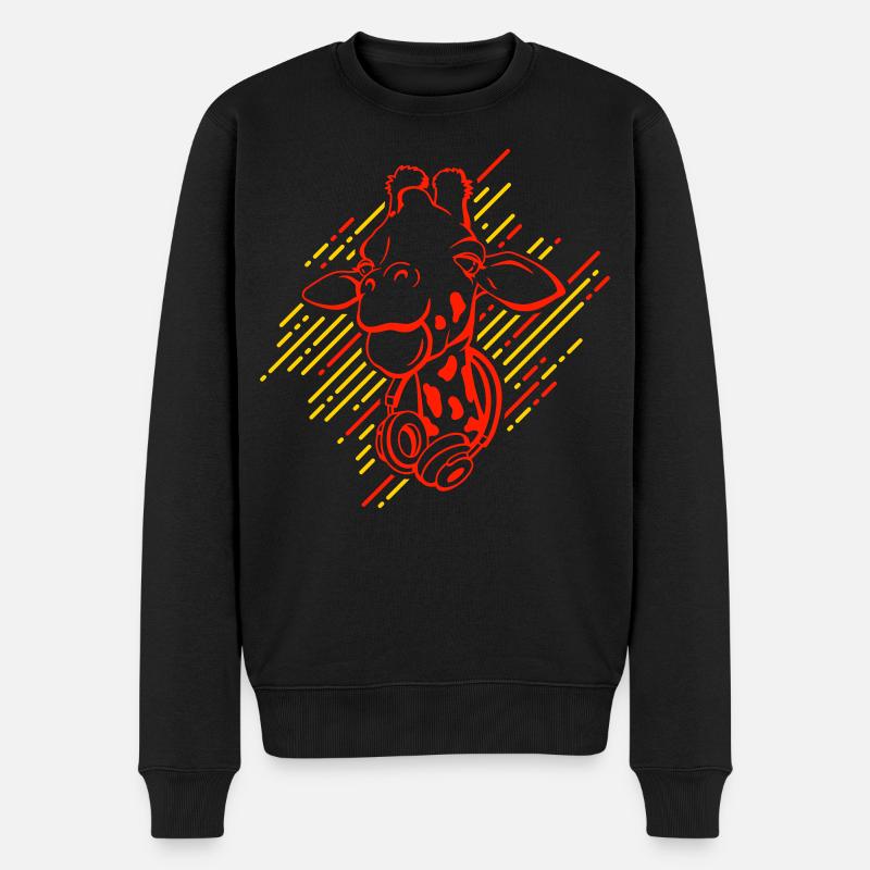 Coole Giraffe mit Kopfhörern - Männer Premium Bio Pullover - Schwarz